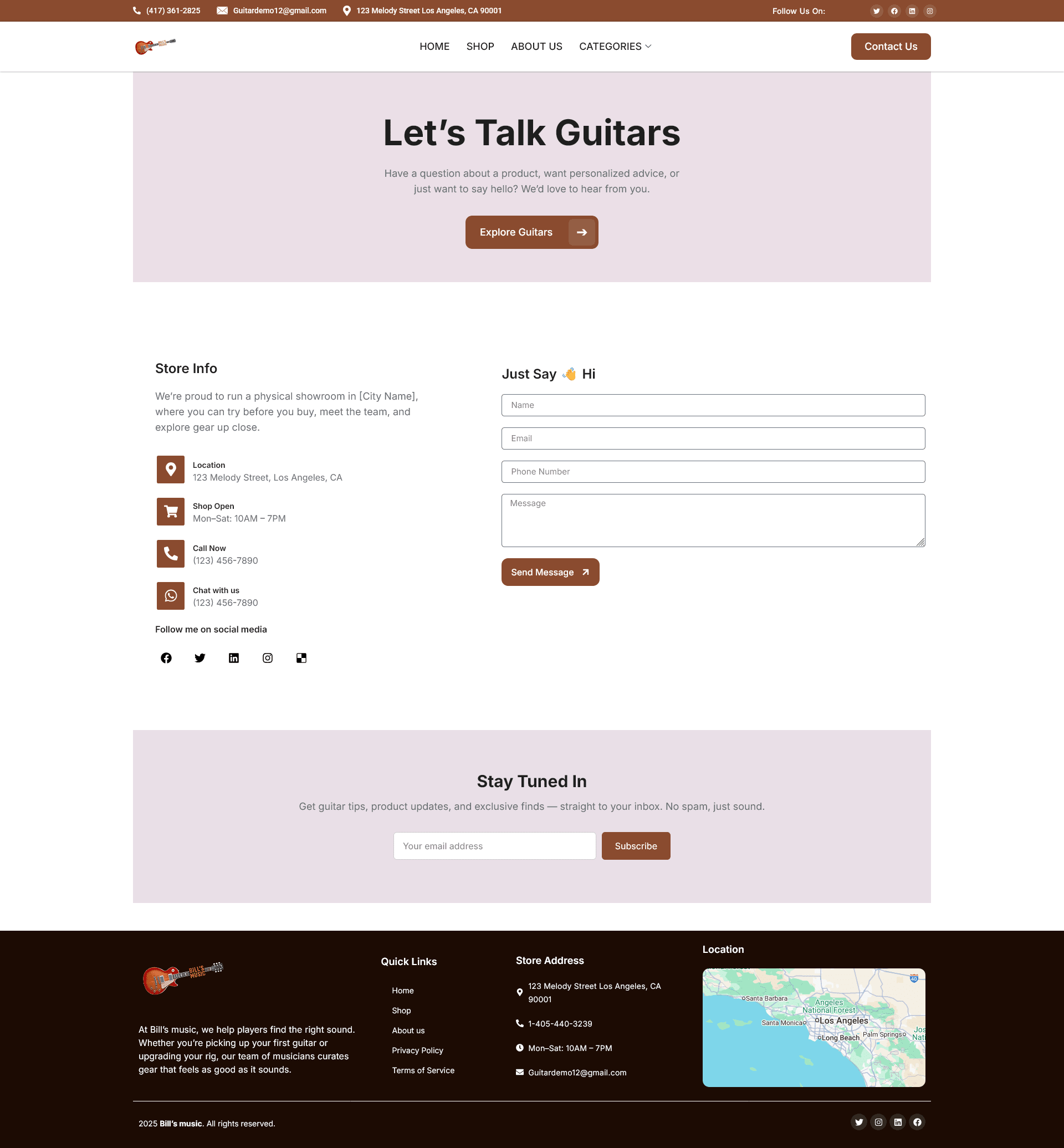 Bills Music Center contact page
